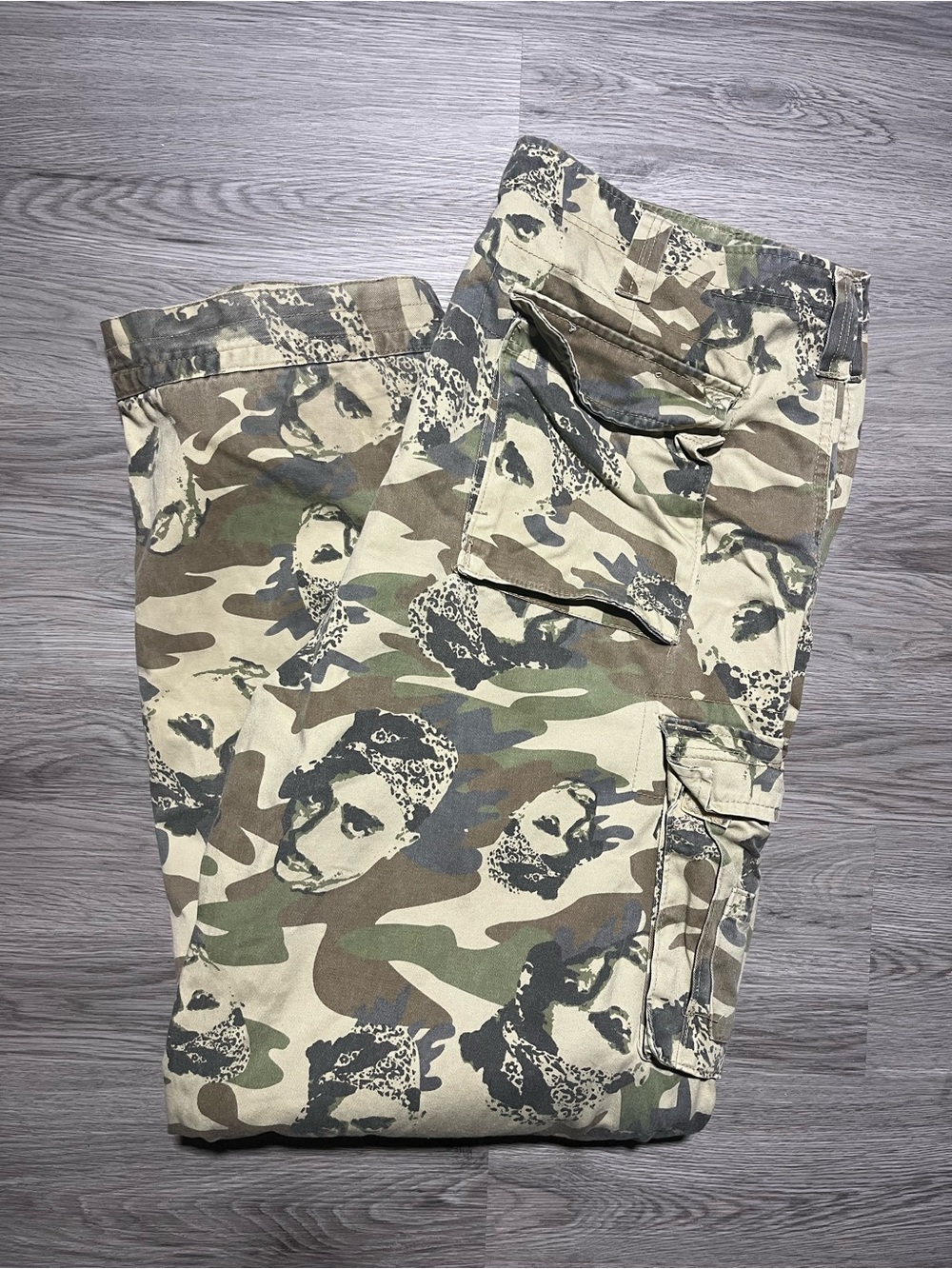 Y2K 2pac Makaveli Branded AOP camo cargo pants mens 42 baggy fitment